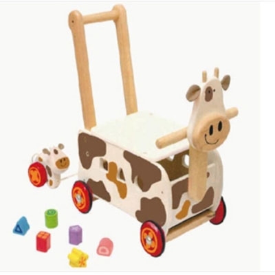 Loopwagen koe; I'm Toy 87130 met trekfiguur
