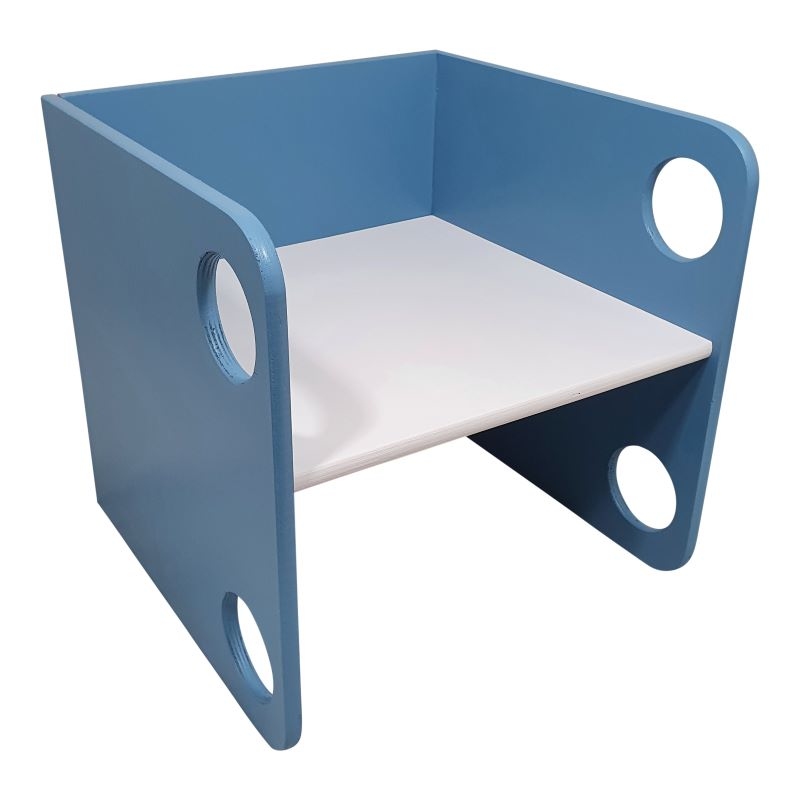 Kubusstoel blauw met witte zitting; 12 MM AANBIEDING
