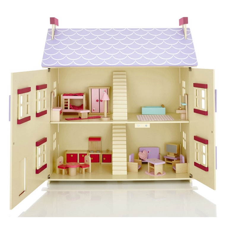 Poppenhuis cottage inclusief meubels; Openklapbare voorkant