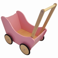 Poppenwagen roze met natural wielen; exclusief dekje
