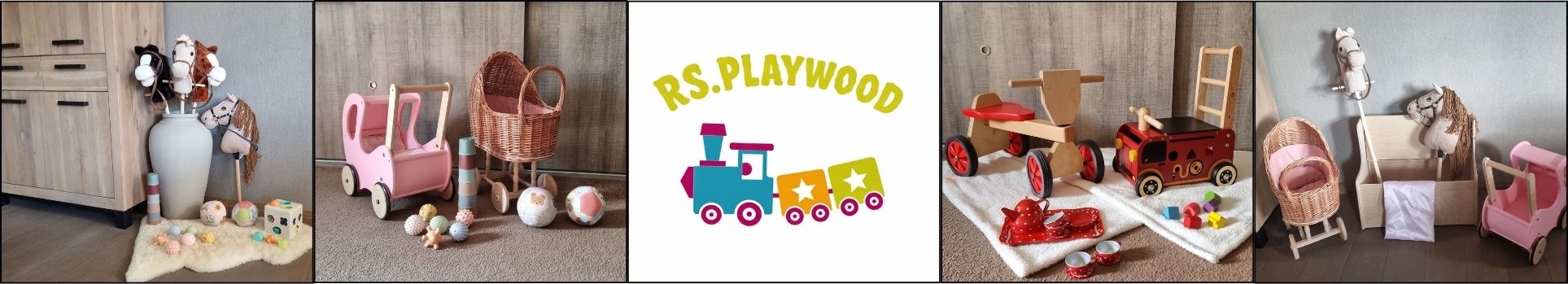 Logo Playwood groothandel in houten speelgoed; hobbelpaarden,stokpaarden, loopfietsen, fornuisjes,winkeltjes etc.